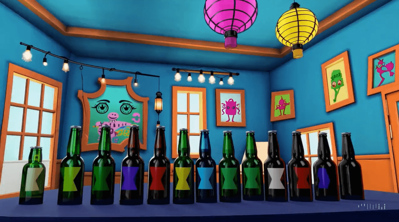 A row of beer bottles