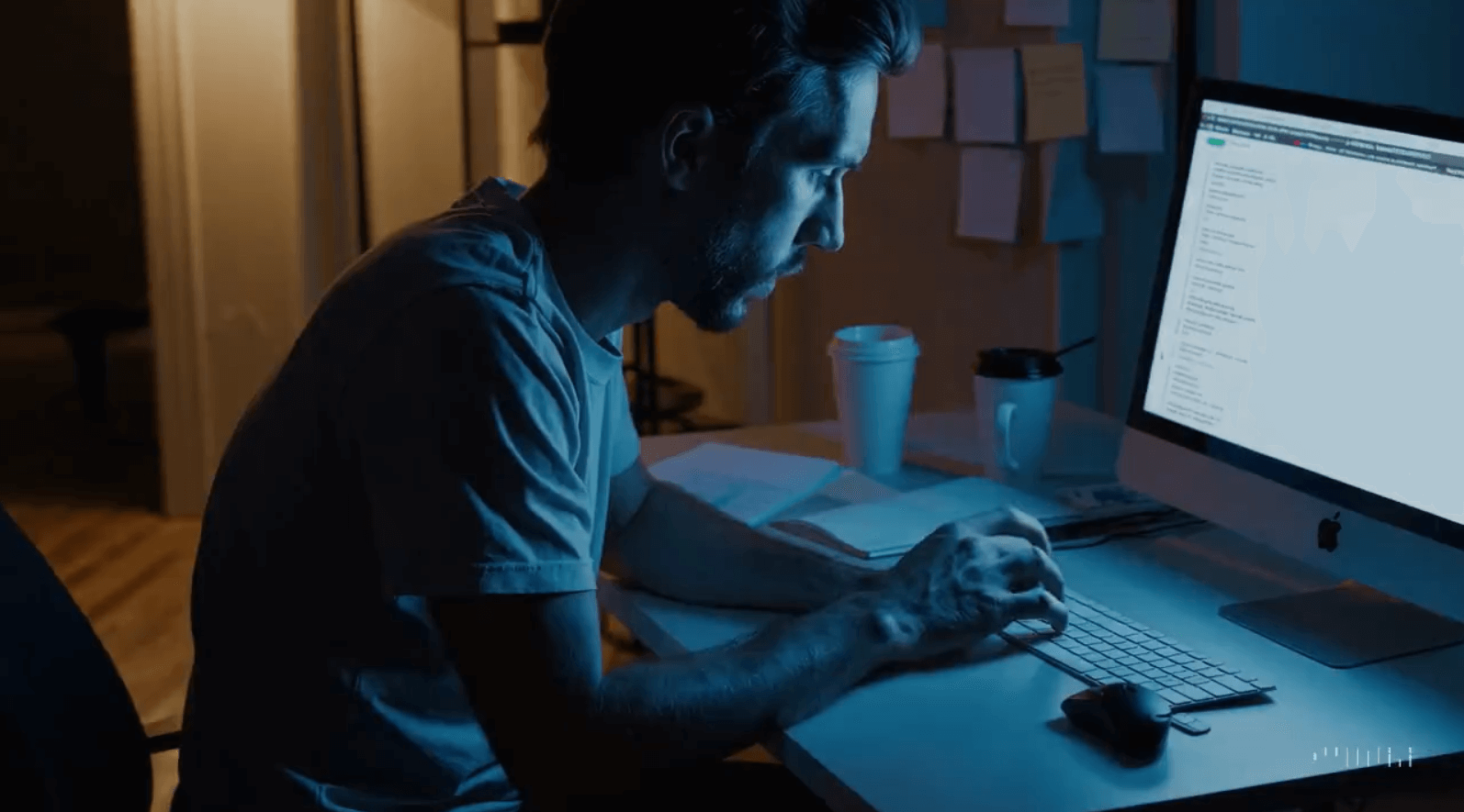 A programmer sitting at his desktop