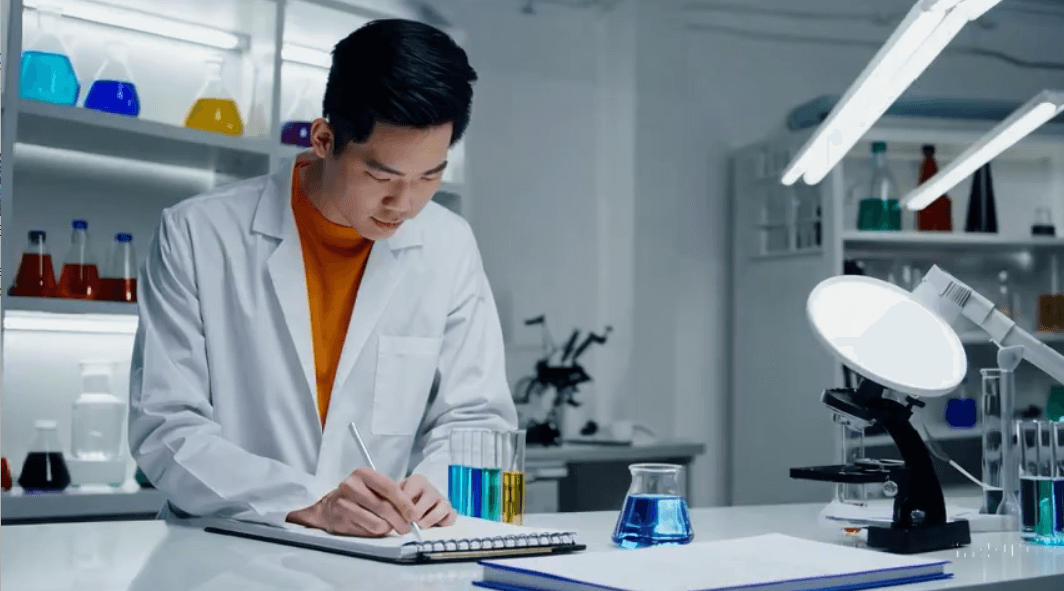 A scientist studying results 