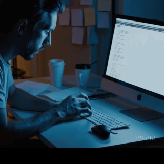 A programmer sitting at his desktop